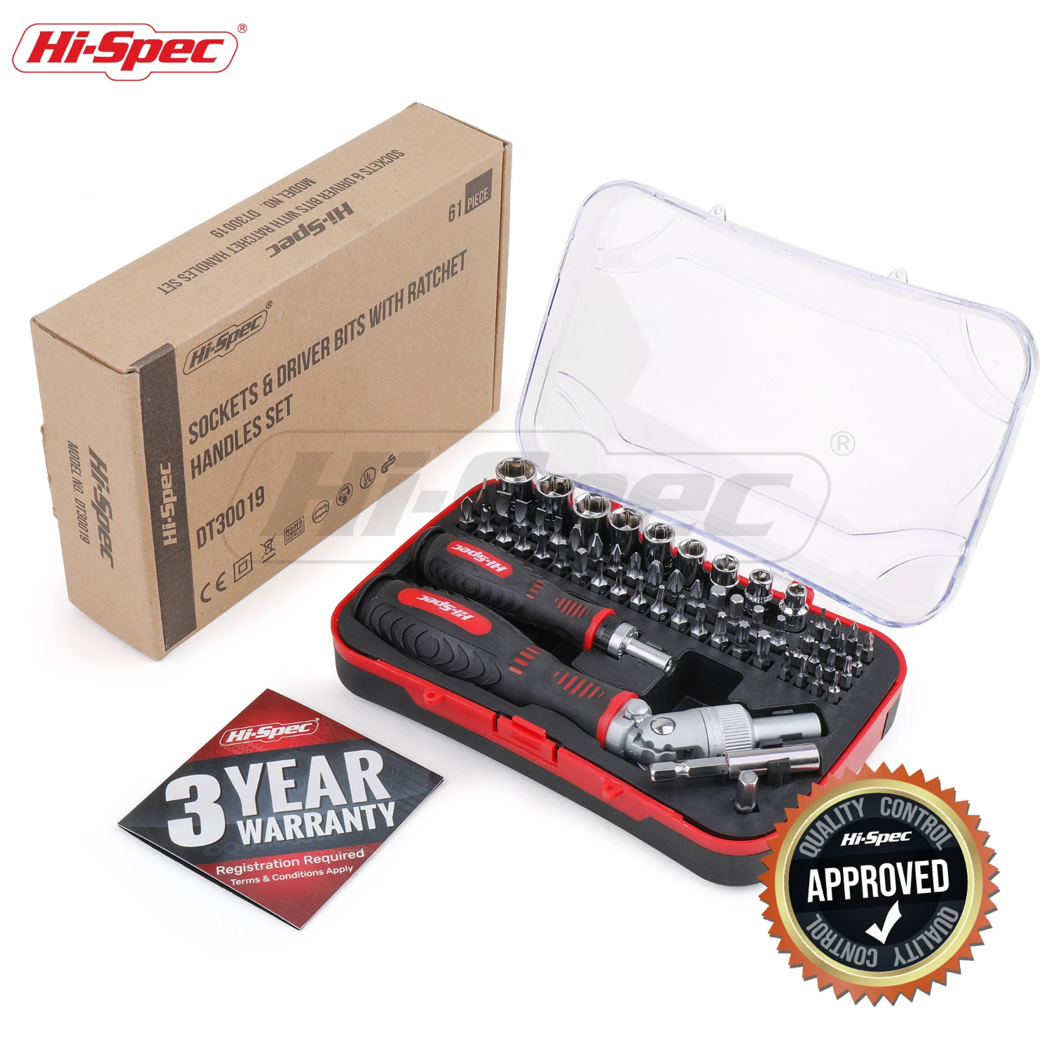 Hi-Spec 61PCS Ratchet Screwdriver Bit Set 1/4 180 Degree Adjustable Screwdriver Handle Universal Wrench Socket Hand Tool in Case