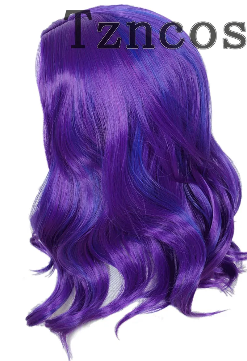 Tzncos Child Mal Cosplay Wig Curly Purple Blue Long Hair Descendants 3 Heat Resistant Synthetic Hair for Kids