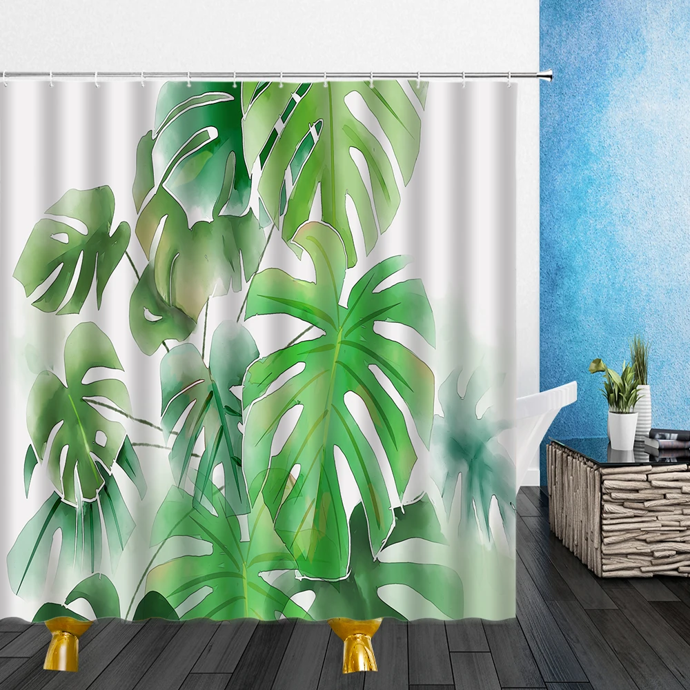 Cartoons Shower Curtain Yellow Flowers Red Car Green Leaf  Waterproof Polyester Cloth Bathroom Curtains Bath Screen With Hooks