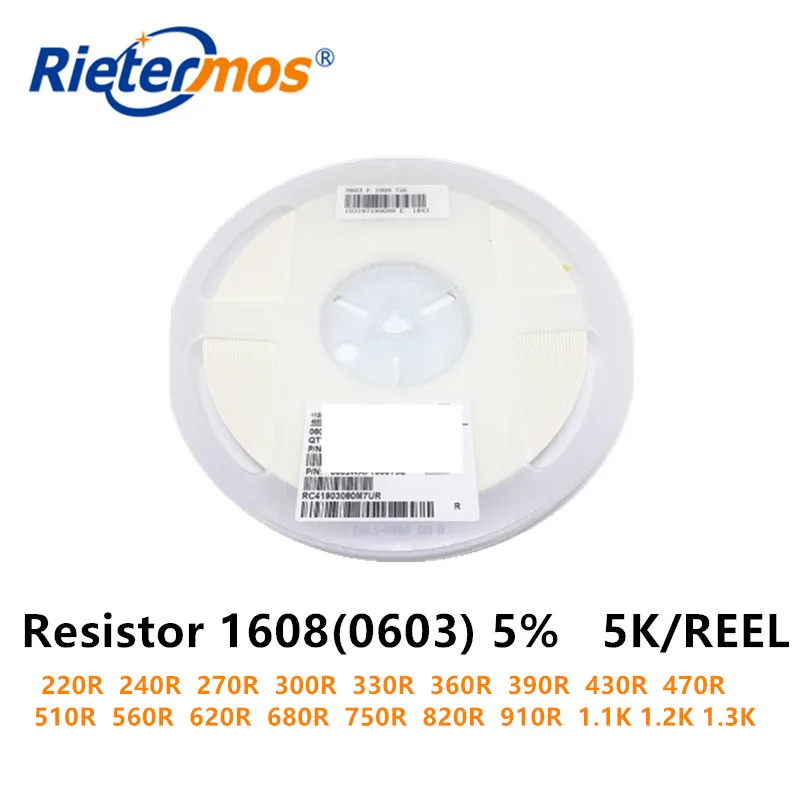 Resistenza 1608 0603 5% J 220R 240R 270R 300R 330R 360R 390R 430R 470R 510R 560R 620R 680R 750R 820R 910R 1.1K 1.2K 1.3K