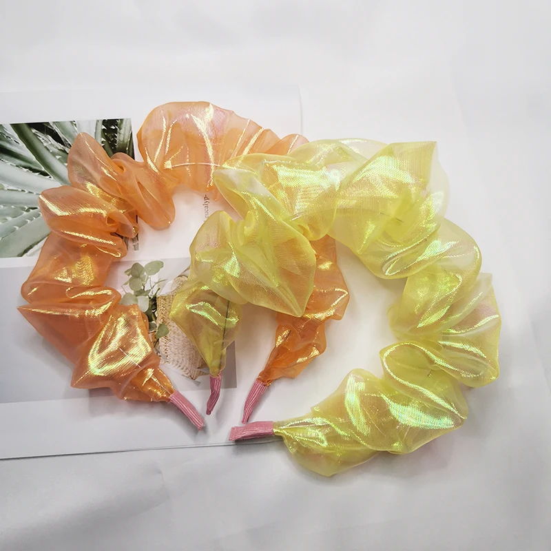 Lystrfac New Solid Color Mermaid Bling Scrunchy Headband for Women Piles Hairband Ladies Hair Loop Female Hair Accessories