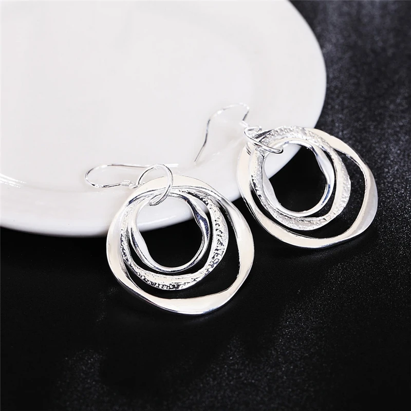 DOTEFFIL 925 Sterling Silver Three Circle Drop Earring For Women Lady Wedding Engagement Party Fashion Jewelry