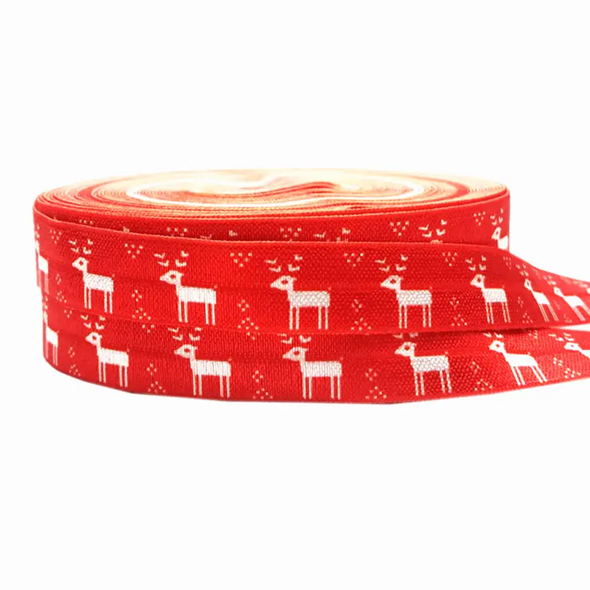 5Yard Christmas Gift Socks Deer Print Fold Over Elastic Band Sewing Tape Handmade Crafts Accessories DIY Baby Headband