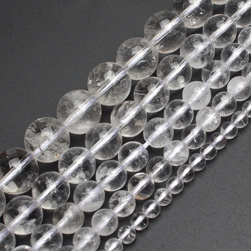 Wholesale Natural Clear Quartz Round Beads For Jewelry Making Necklace 15inches Pick Size 4/6/8/10/12mm -F00102