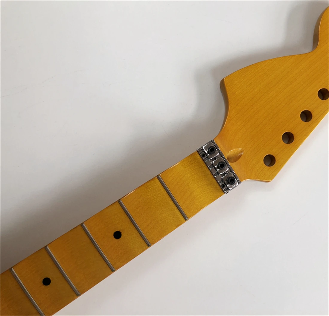 Reverse Big Head Full Scalloped Electric Guitar Neck Part Maple 24Fret Dot Inlay Locking nut Gloss