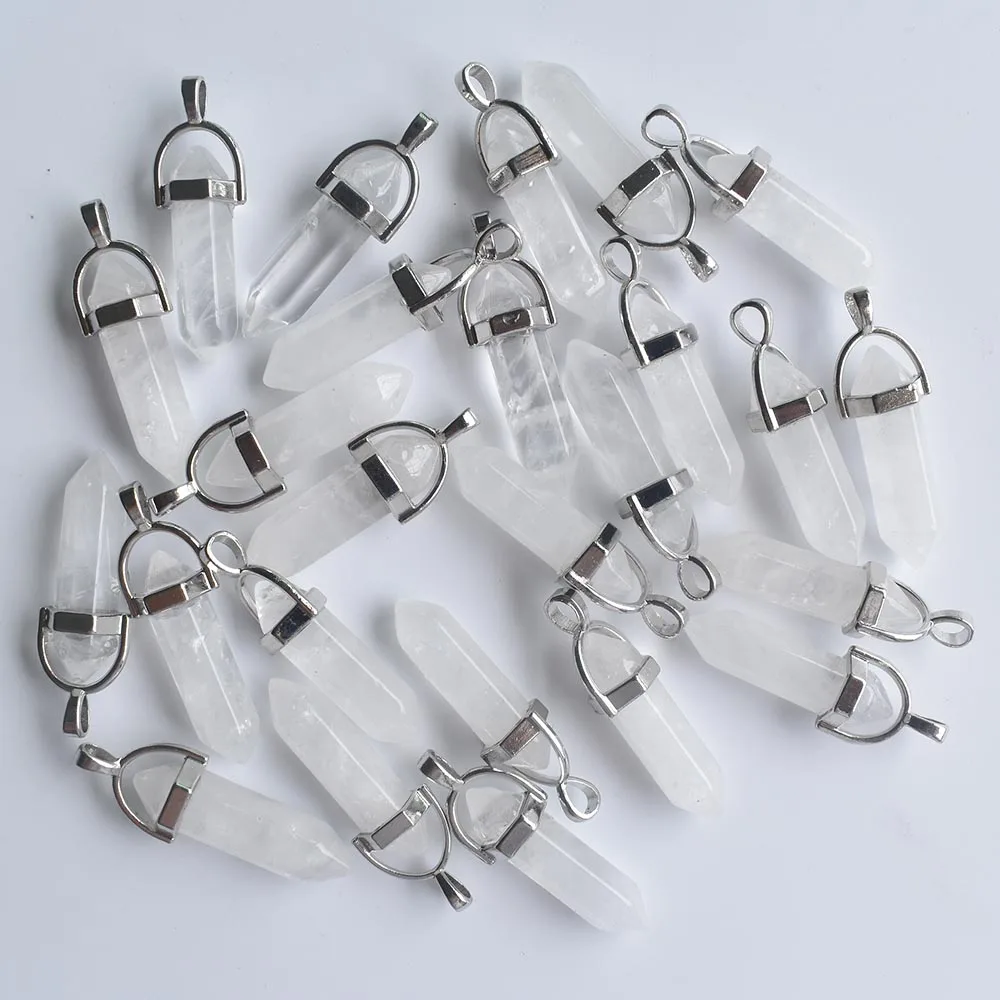 

2020 Popular Natural white crystal bullet shape charms point Chakra pendants for jewelry making 24pcs/lot Wholesale free