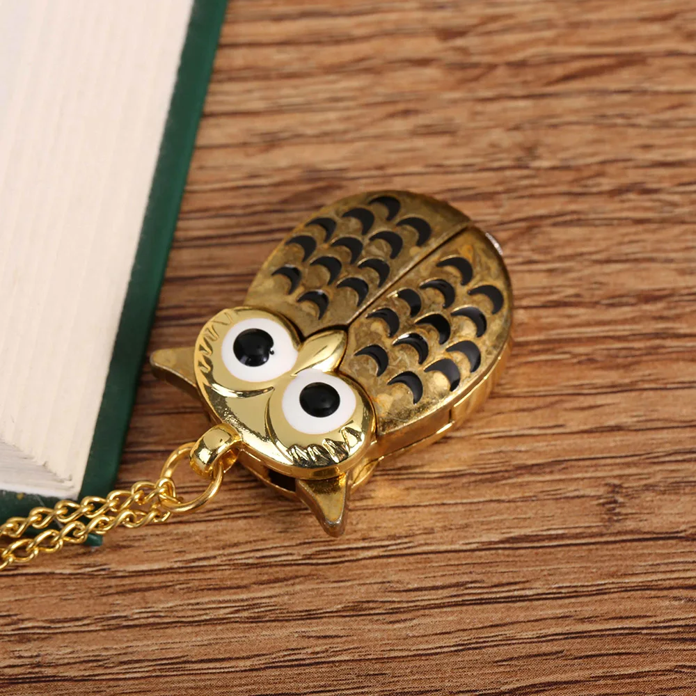 61041Vintage Bronze Cute Owl Pocket Watch Fob Chain Necklace Pendant Flip Case Watch Hour Clock For  Women Animals Pocket Watche