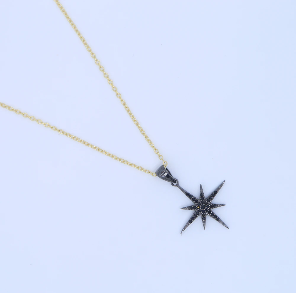 2018 paved black cubic zirconia pendant gold color 925 sterling silver metal high quality north star christmas gift necklace