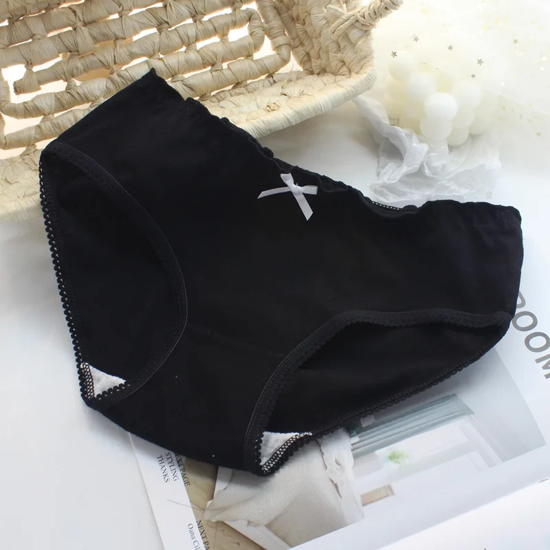 Women\'s Cotton Underwear Sexy Lace Panties Fashion Bow Girl\'s Briefs Mid Waist Seamless Striped Underpants Female Lingerie