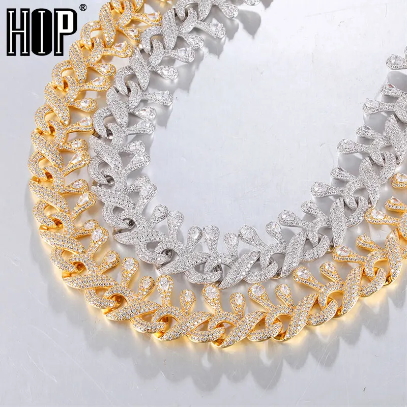 Hip Hop 15MM Bling Iced Out Water Drip Box Clasp Cuban Chain AAA CZ Stone Cubic Zirconia Necklaces For Men Women Jewelry