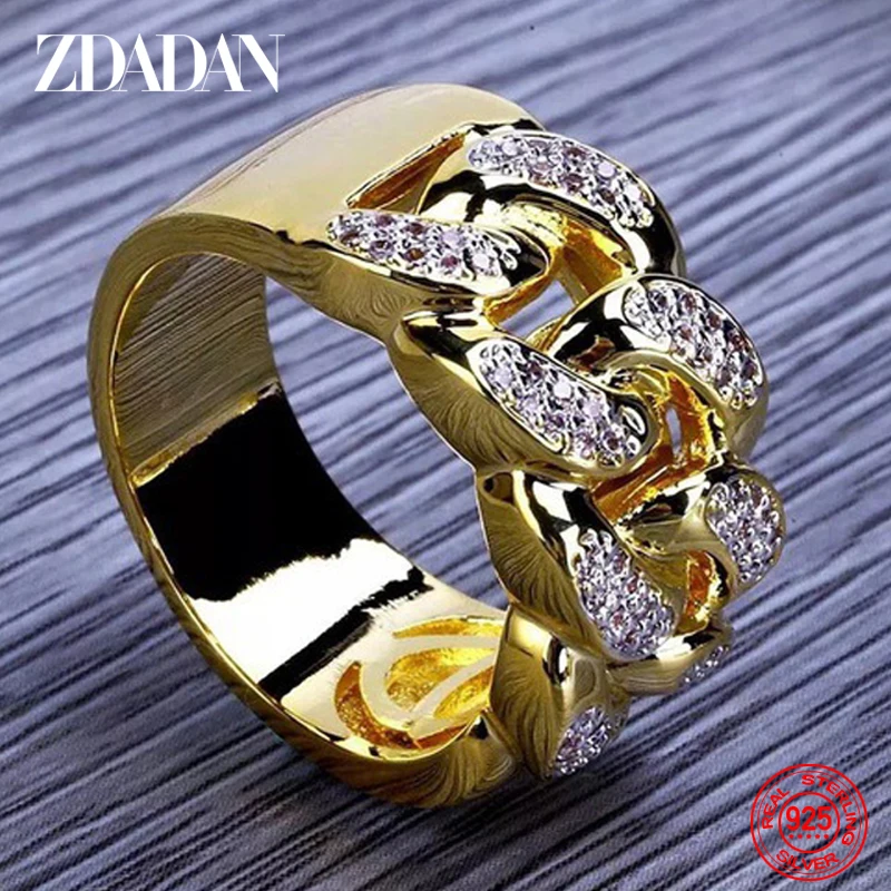 Zdadan Sterling Silber 18 Karat Gold Zirkon Ring für Männer Frauen Modeschmuck Party Geschenk