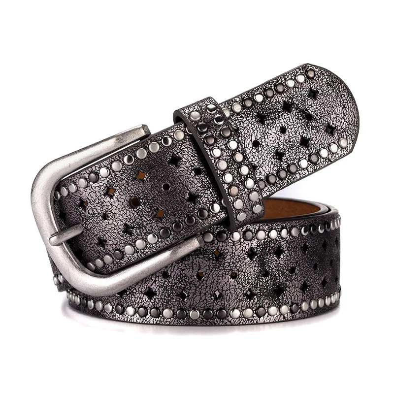 

Idopy Fashion Leather + PU Rivet Rhinestone Belts For Women Leather Belt High Quality Rock Women Strap For Jeans
