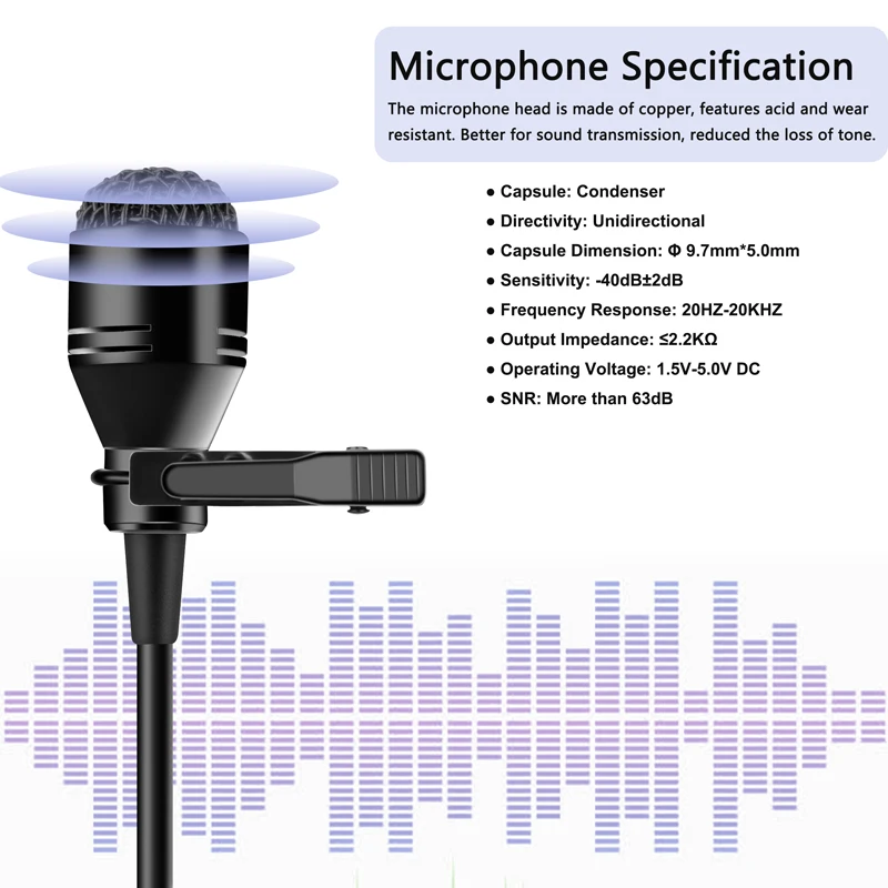 KIMAFUN 2.4G Wireless Mini Microphone Lavalier Lapel Mic Auto Paired Tie Clip Mic for Studio Recording,Vocals Voice Over,YouTube