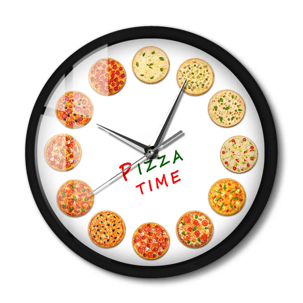 Italian Food Wall Clock with LED Time For Different Tastes Pizza Voice Control Watch  Italy Restaurant Kitchen Decor