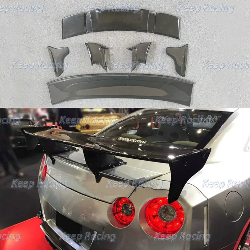 

For Nissan R35 GTR Top Secret Style Carbon Fiber GT Wing With FRP Base Glossy Finish TS Rear Trunk Spoiler Boot Lid Splitter