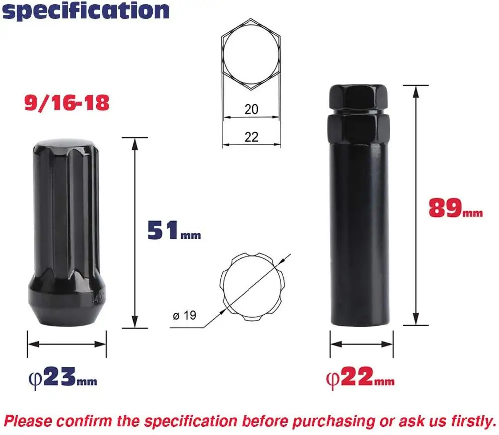 KSP 32PC 9/16 18 Thread BLACK TRUCK 7 SPLINE LOCKING LUG NUTS with KEYS for DODGE RAM LUGS 2500 3500 Ford 250 350