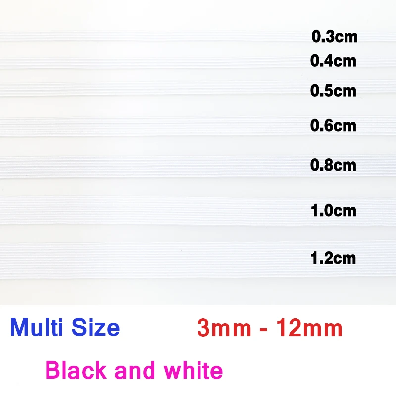 3mm 6mm Elastic Band Masks White Black 3mm-12mm High Elastic Flat Rubber Band Waist Band Sewing Stretch Rope DIY Mask