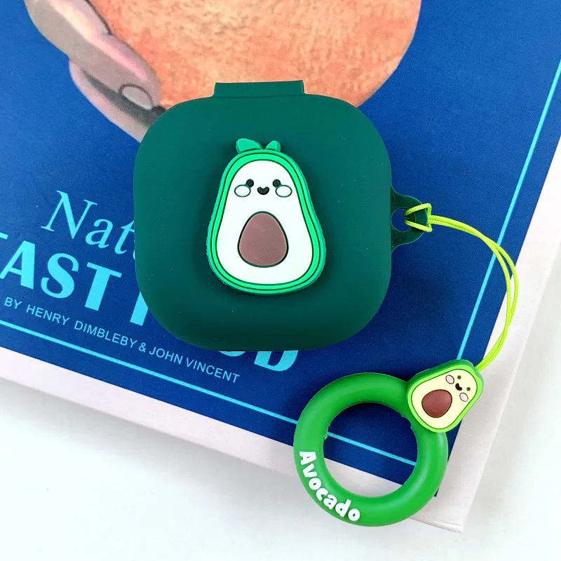 Cartoon Silicone Protective Case for Samsung Galaxy Buds Live 2020 Wireless Bluetooth Earphone Fruit Cover Anti-lost Finger Ring