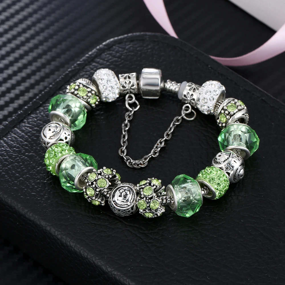 2020 New 12 Constellation Bracelet Woman Pandora Charm Crystal Glass Alloy Big Bead Bracelet Fashion Jewelry