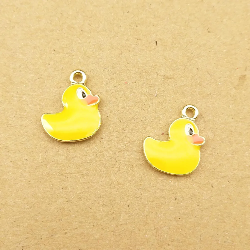 10pcs Enamel Duck Charm for Jewelry Making Zinc Alloy Gold Plated