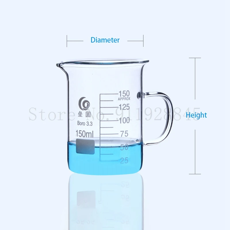 Lab High Borosilicate GlassGlass Beaker with Handle Scale Measuring Cup Laboratory Equipment