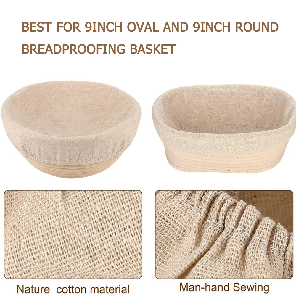 Kitchen Tool-6 Pieces 9/10 Inch Oval/Round Bread Fermentation Basket Cloth Lining Dough Basket Cover Fermentation Cloth For Cake