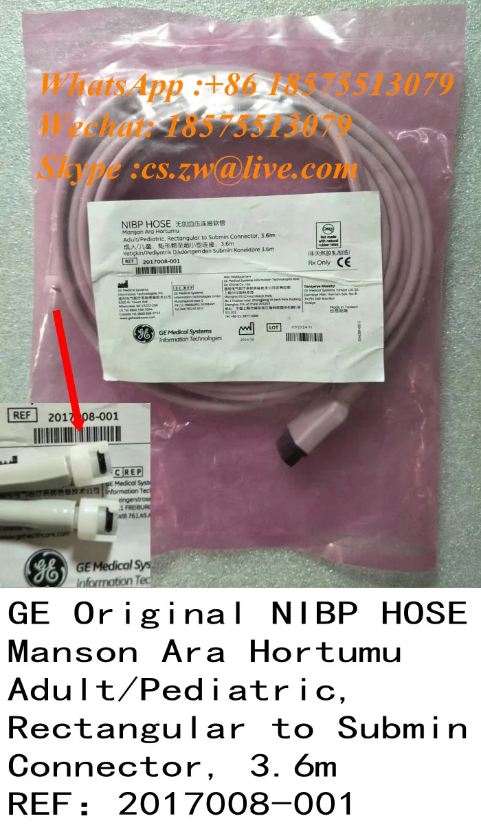 

GE Original NIBP HOSE Manson Ara Hortumu Adult/Pediatric Rectangular to Submin Connector 3.6m REF：2017008-001