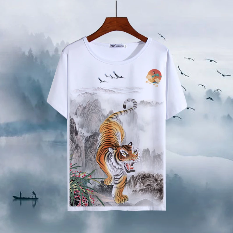 Chinese Animal Zodiac Signs 3D Printed Ink Painting T-shirt Twelve Constellations Dragon Tiger Wash Painting Tops for Adult