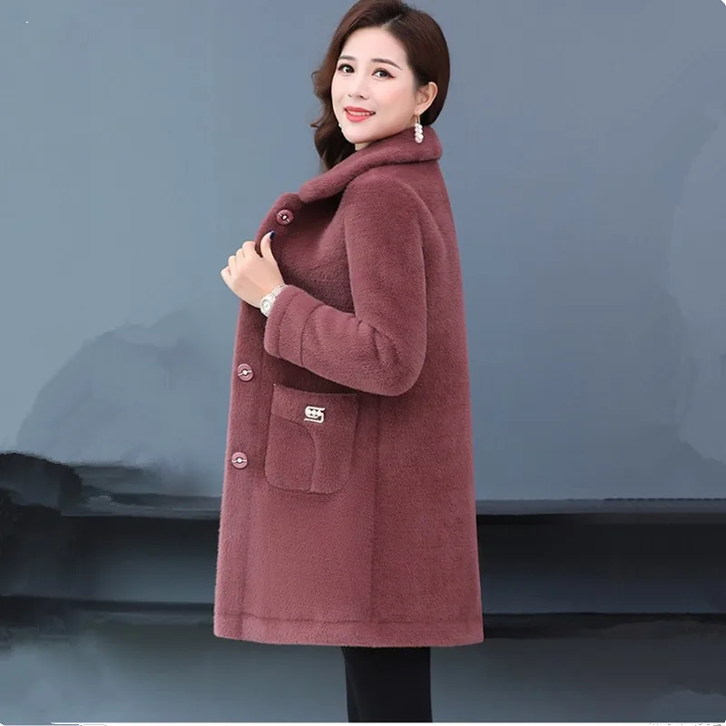 UHYTGF Casual Warm Autumn Winter Coat Women Quality Mink Fleece Fur Jacket Fashion Mother 2022 New 5XL Loose Size Outerwear 1601