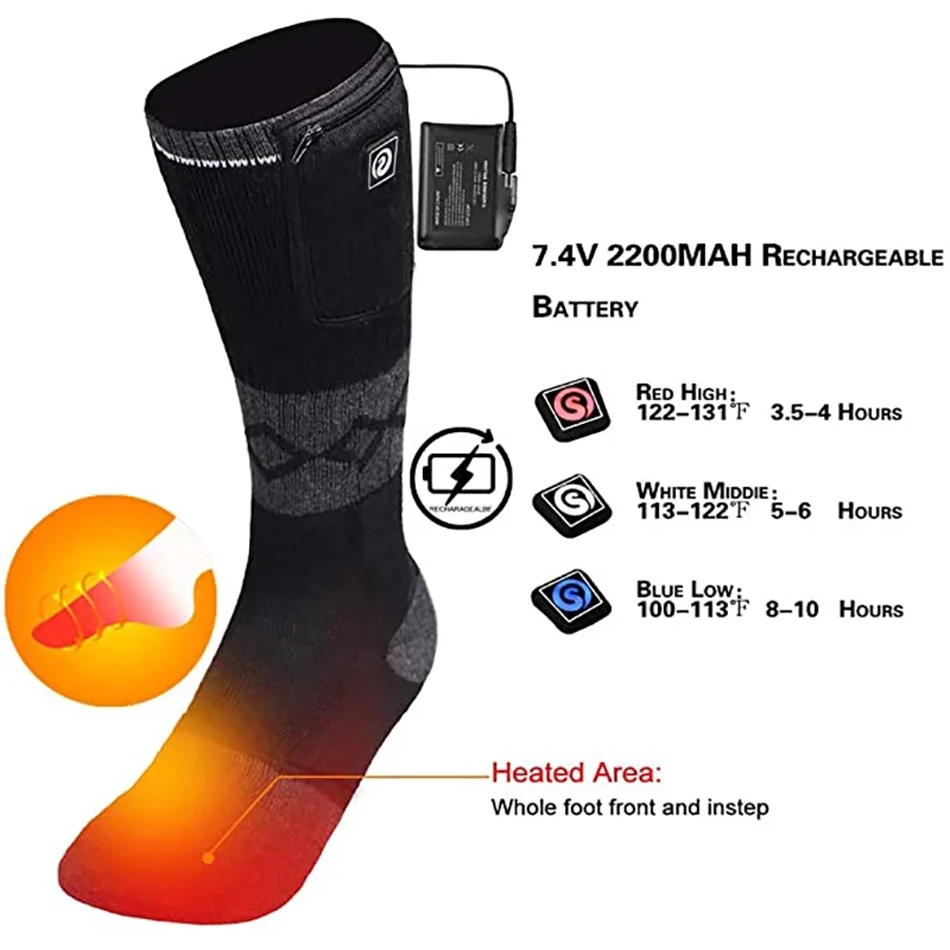 Savior Winter Warm Heated Socks 7.4V Black Feet Warmer For Men And Women to Rechargable Battery Heating Socks For Skiing Cycling