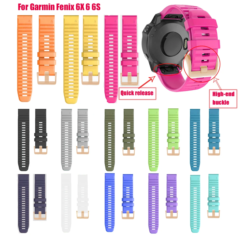 กีฬาซิลิโคนสายรัดข้อมือสำหรับ Garmin Fenix 6X 6 6S Pro 5X 5 5S Plus 3 3HR easy Fit Quick Release สปอนเซอร์20 22 26มม.