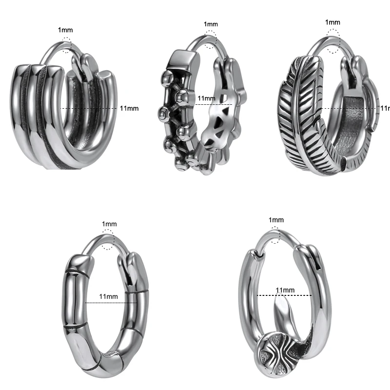 AOEDEJ 10 Styles Stainless Steel Octopus Feather Hoop Round Earring for Women Men Hip Hop Punk Rock Huggie Hoop Earrings Jewelry image 3
