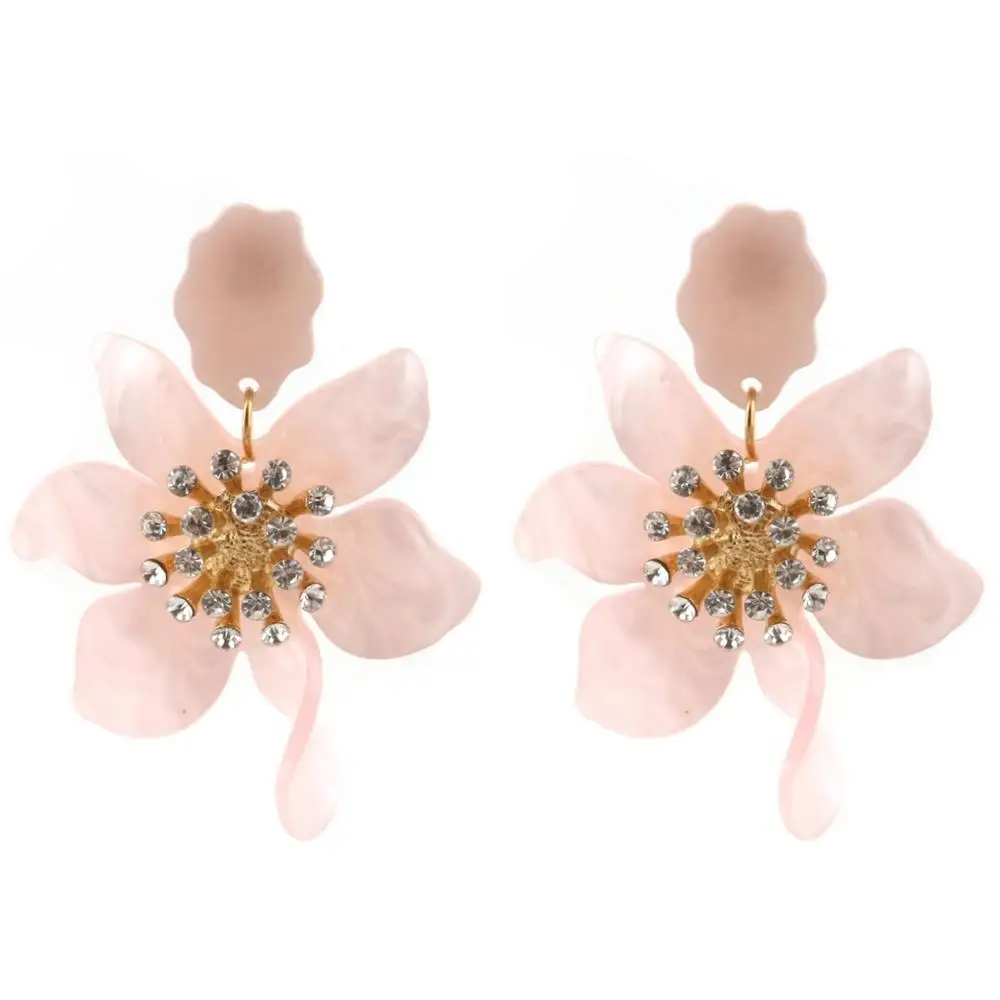 Brincos pendientes de gota de flores para las mujeres de moda brillante resina Bohemia pendientes grandes declaración Kolczyki