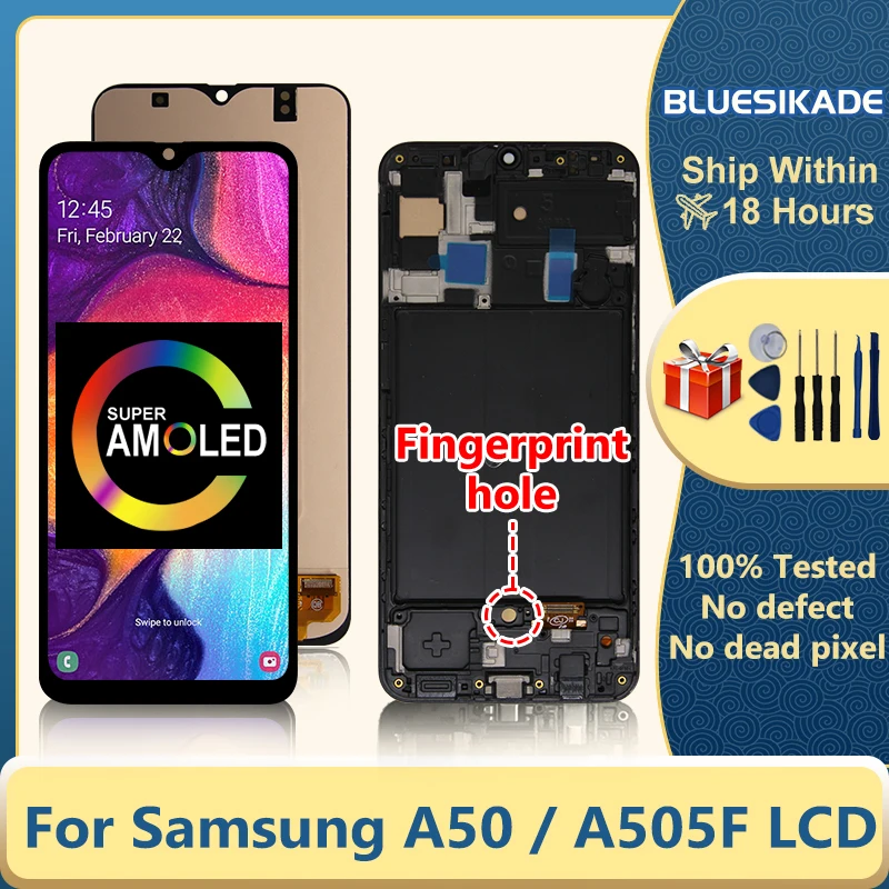 AMOLED For Samsung Galaxy A50 LCD Display A505F/DS A505 Touch Screen Digitizer For Samsung SM-A505F/DS LCD Replacement Parts