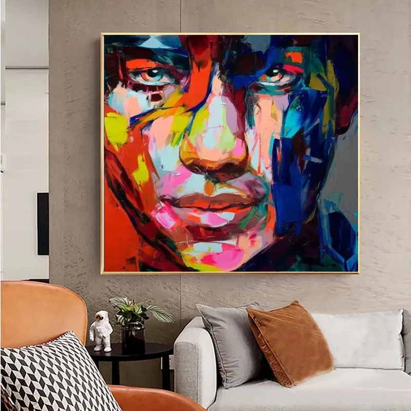 

Francoise Nielly 100%Hand Painted Art Oil Painting Handmade Knife Face Wall Pictures Figure Male Face Abstract Living Room Decor