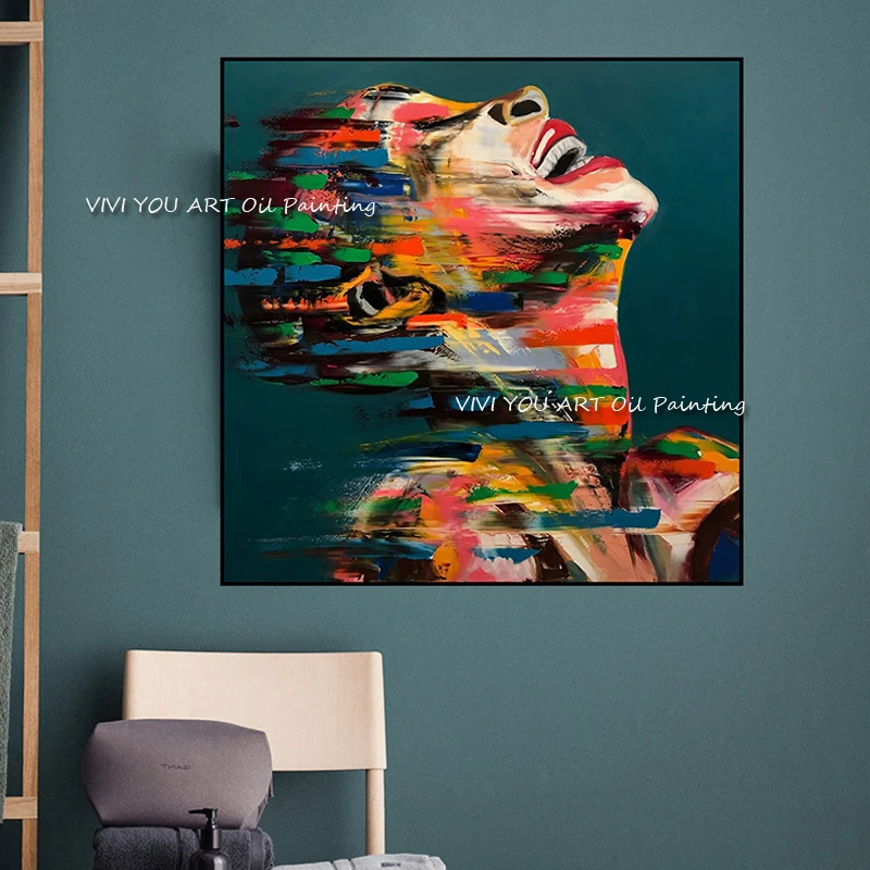 

Large Size 100% Hand-painted Abstract Crazy Women Face Oil painting Best Quality Portraits Modern On Canvas Wall Art Pictures