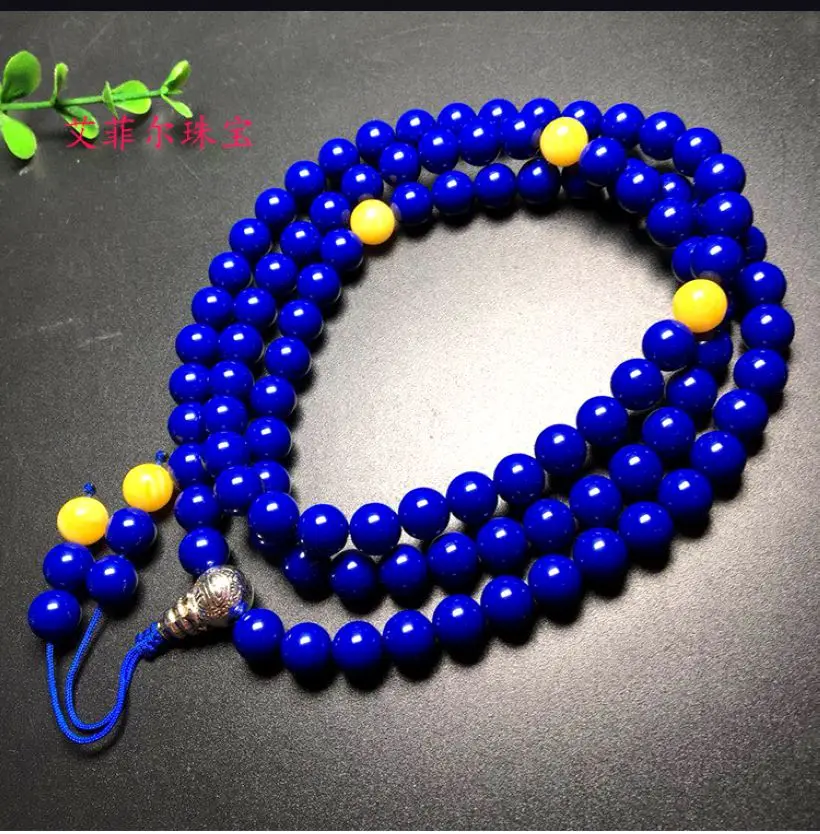 8mm costful celestine Mala bead lazurite gem Bangle bracelet Amulet 108 beads necklace