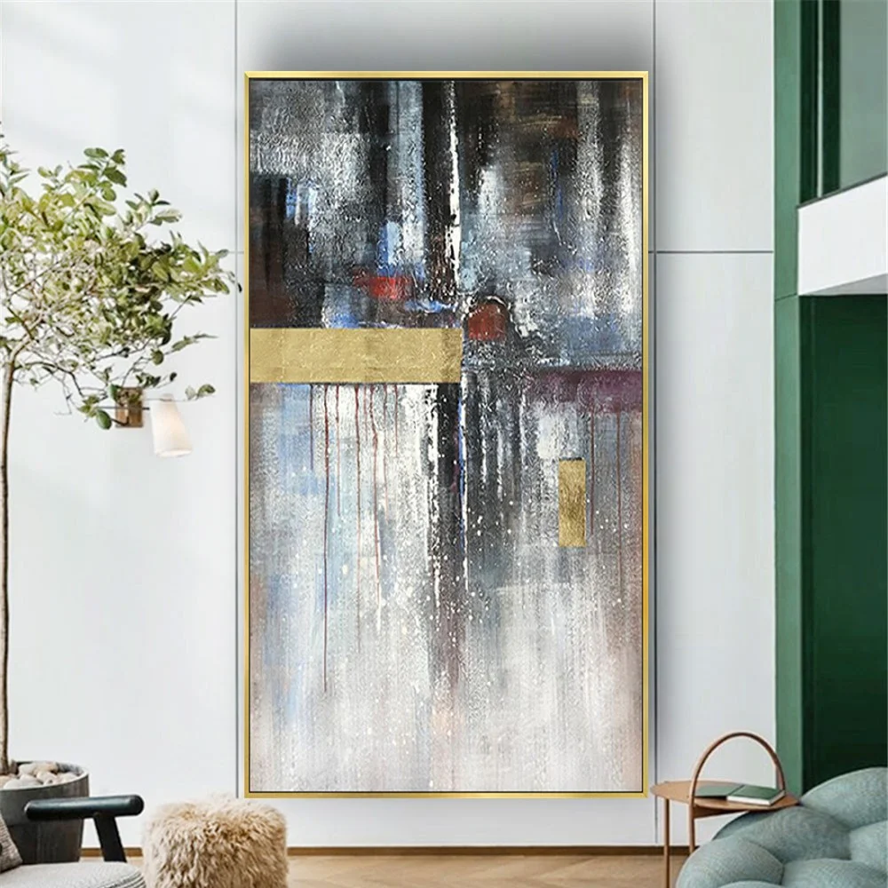 

Modern 100%hand-painted oil painting Gray Marble Texture canvas picture Abstract Gold Line Nordic Wall Art For Living Room Decor