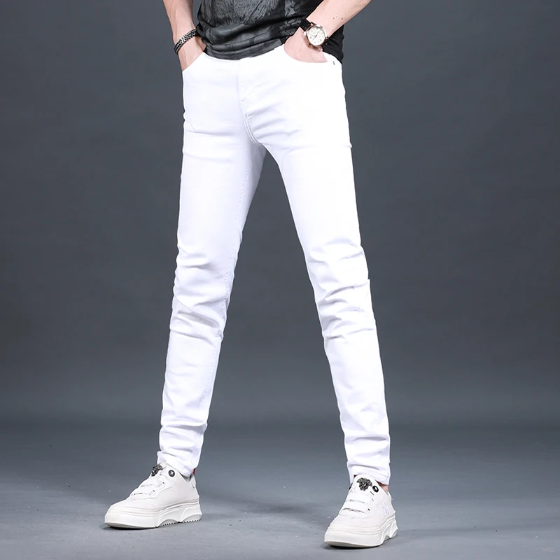 Summer White Jeans Men Korean Style Casual Lightweight Cotton Slim Fit Denim Pants
