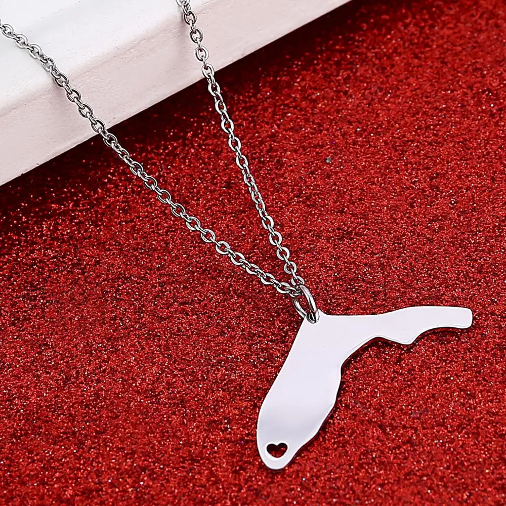 Stainless Steel Silver Color Florida Map Pendant Necklace Trendy Florida Map Chain Jewelry view 3