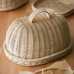Cesta de pan de ratán tejida a mano, cestas para servir alimentos, frutas y verduras con cubierta a prueba de polvo, organizador de despensa para cocina, envío directo