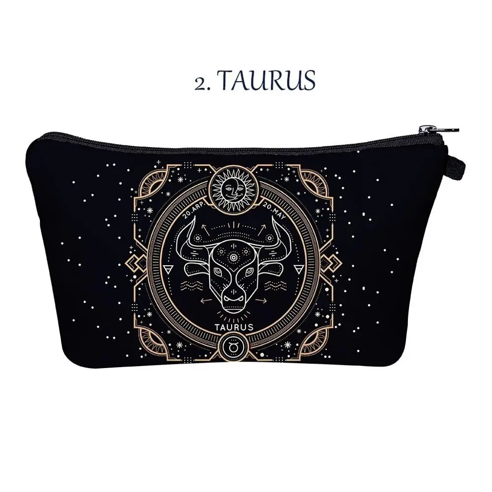 Newest Style Mysterious Black Zodiac Exclusive Custom Makeup Bag Toiletry Bag for Travelling Makeup Brush Bag Wash Pouch