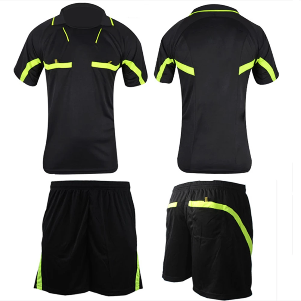 Professional Soccer Referee Uniform Men Turn-down Collar Football Referee Clothes Short Sleeve Judge Shirt Three Pockets Shorts