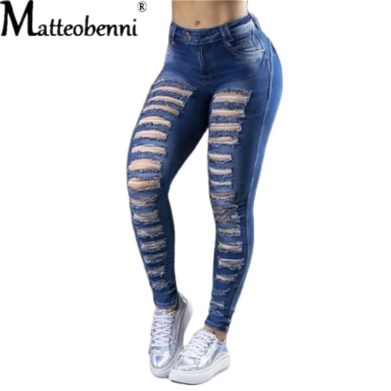 

2021 Women's Jeans Street Hipster Washed Cotton High Waist Dark Blue Denim Trousers Ladies Sexy Ripped Hollow Out Denim Pants