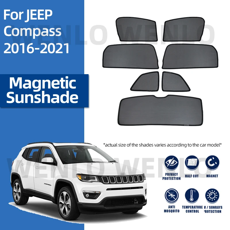 

For Jeep Compass 2016-2021 Side Window Sunshield Magnetic Curtains Windshield Sunshade Car Shading With Clip Cover Interior Mesh