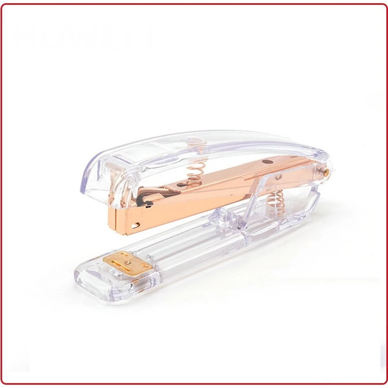 Acrylic Transparent Stapler Rose Gold Color Crystal INS Design 24/6 Staples Stationery Office Binding School Supplies A6331