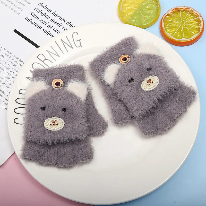 

Fashion Cute Cartoon Bear Children Winter Warm Half-Finger Gloves Kids Student Outdoor Sports Mittens Boy Girl Party Gift Gl18