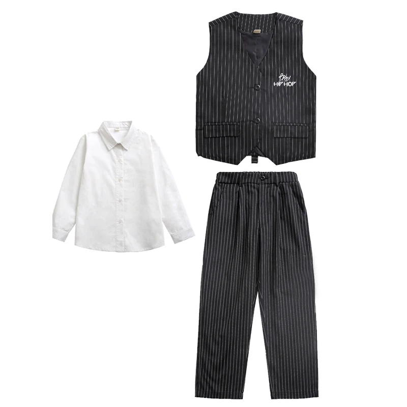 Disfraz de Hip Hop para niños y niñas, chaleco con pantalones, Ropa de baile callejero en blanco y negro, ropa de escenario para actuaciones de Jazz, BL5851