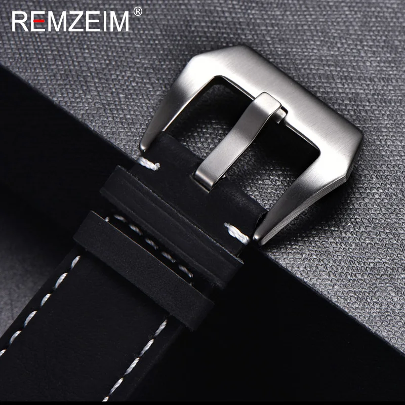 REMZEIM Vintage Brown Leather strap 18mm 20mm 22mm 24mm for Men Women Replacement Watchband Watches Bracelet Solid Buckle