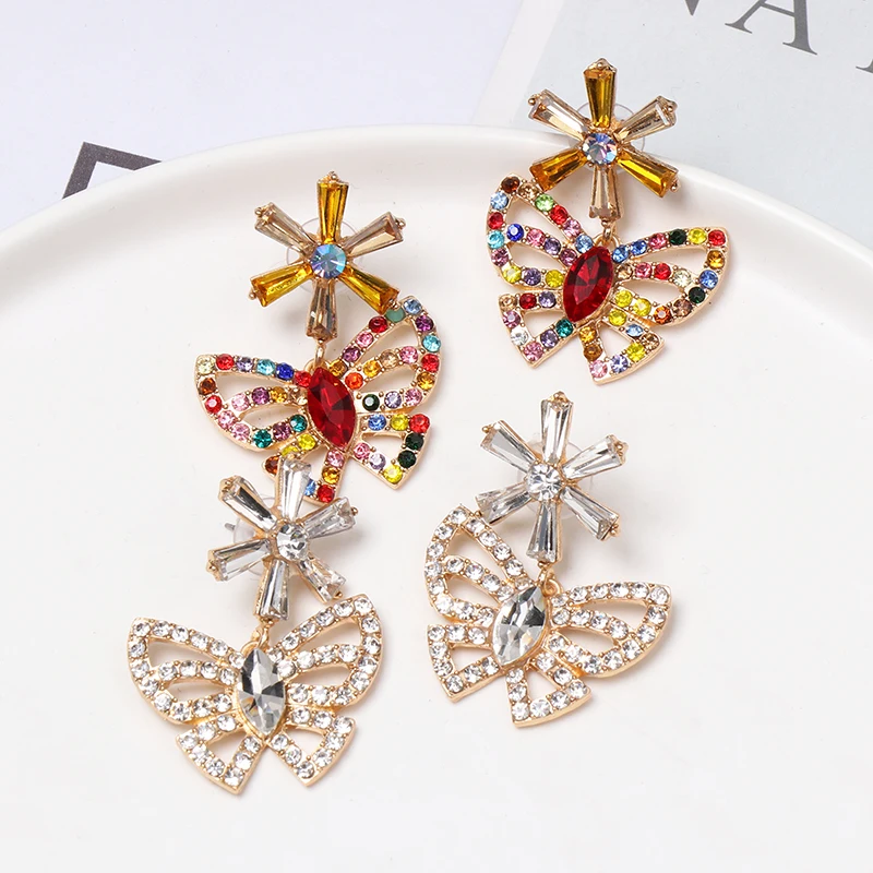 JURAN Crystal Pendant Earrings Handmade Boho Animal Rhinestone Statement Bridal Earring Party Dangle Drop Earrings Gifts